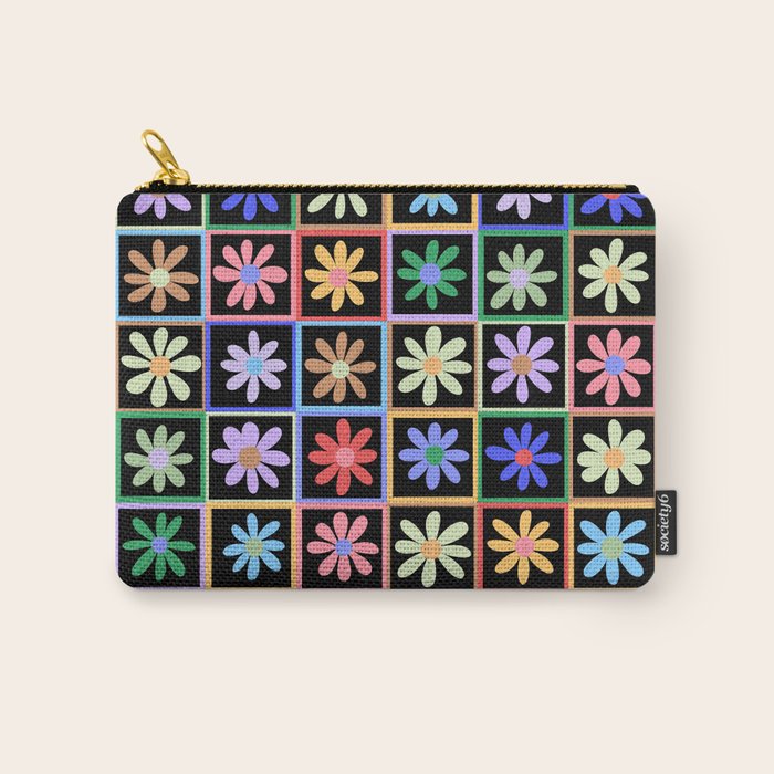 Checkered Flowers in Black  Carry All Pouch Gallery Image 1