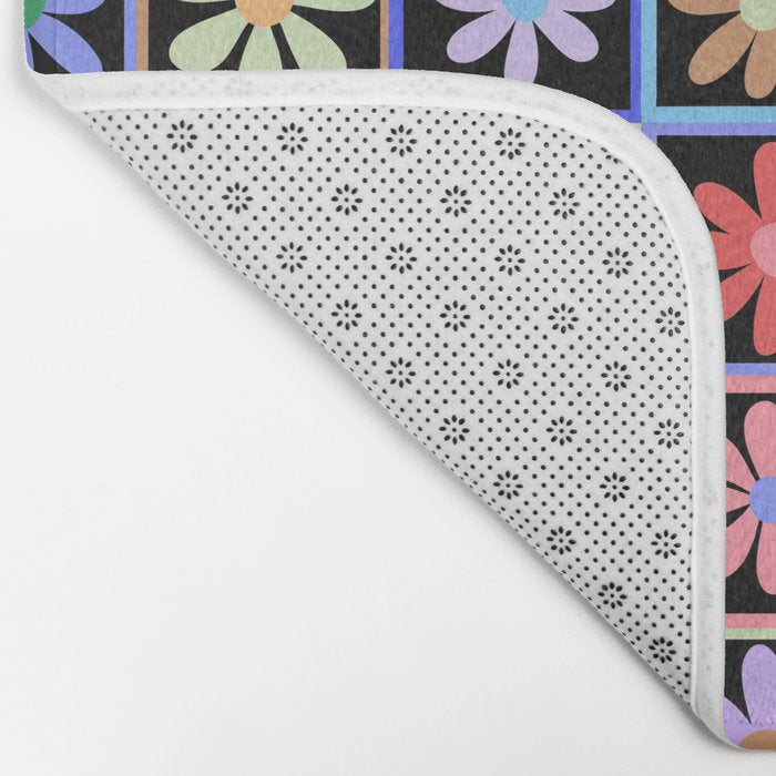 Checkered Flowers in Black  Bath Mat Gallery Image 2