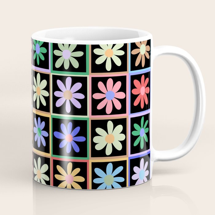 Checkered Flowers in Black  Coffee Mug Gallery Image 1