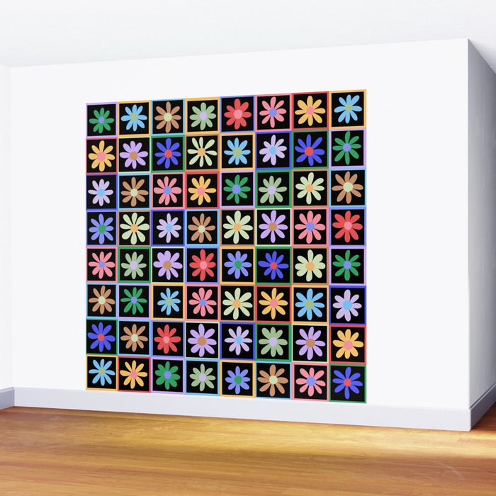 Checkered Flowers in Black  Wall Mural Gallery Image 2
