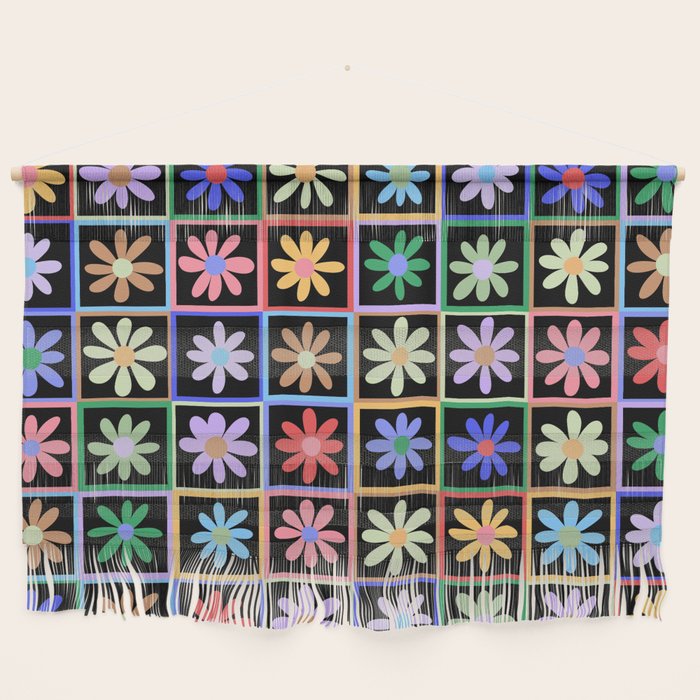 Checkered Flowers in Black  Wall Hanging Gallery Image 1