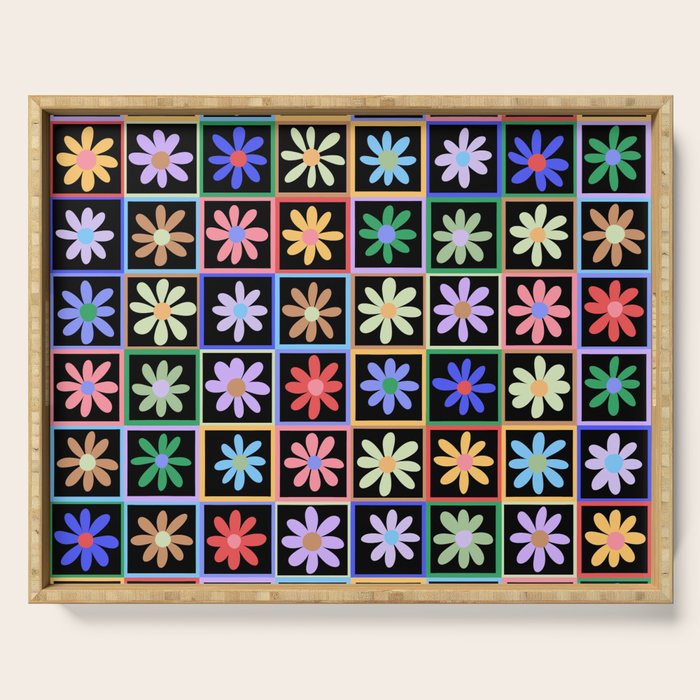 Checkered Flowers in Black  Serving Tray Gallery Image 1