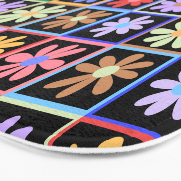 Checkered Flowers in Black  Bath Mat Gallery Image 3