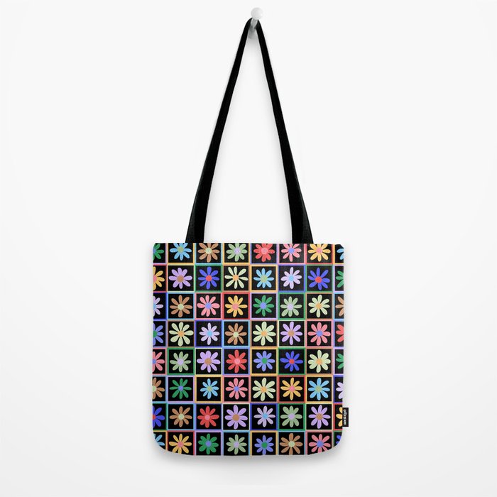 Checkered Flowers in Black  Tote Bag Gallery Image 2