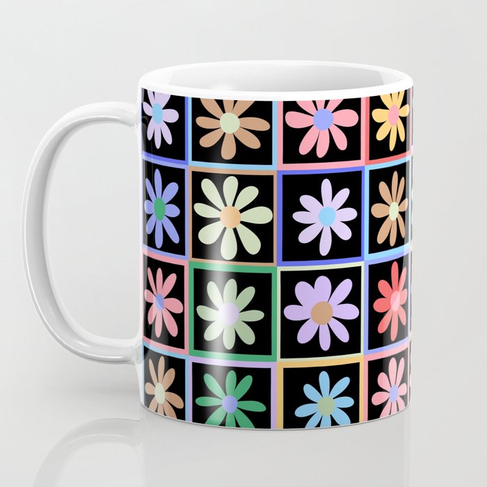 Checkered Flowers in Black  Coffee Mug Gallery Image 3