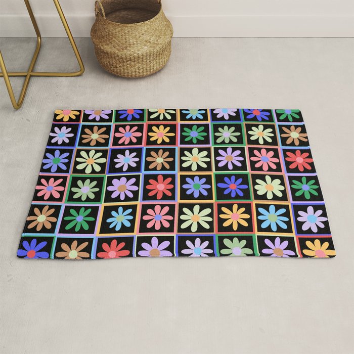Checkered Flowers in Black  Rug Gallery Image 1