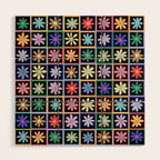 Checkered Flowers in Black  Wood Wall Art Gallery Image 1
