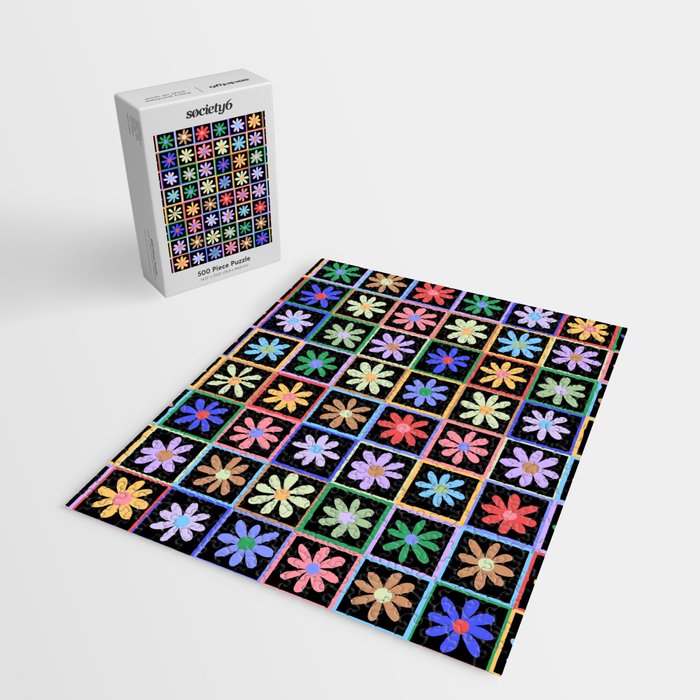 Checkered Flowers in Black  Jigsaw Puzzle Gallery Image 2