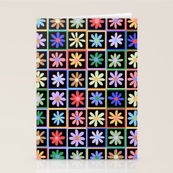 Checkered Flowers in Black  Stationery Card Gallery Image 1