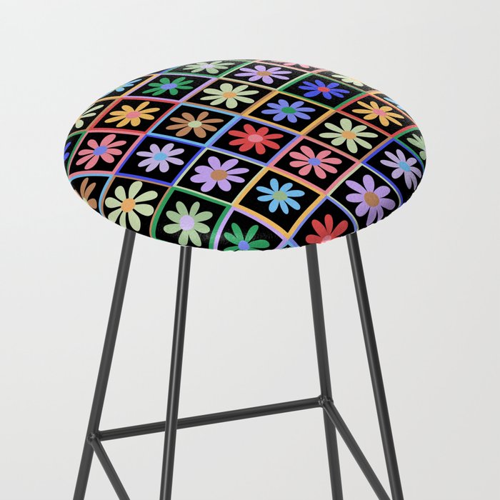 Checkered Flowers in Black  Stool Gallery Image 2