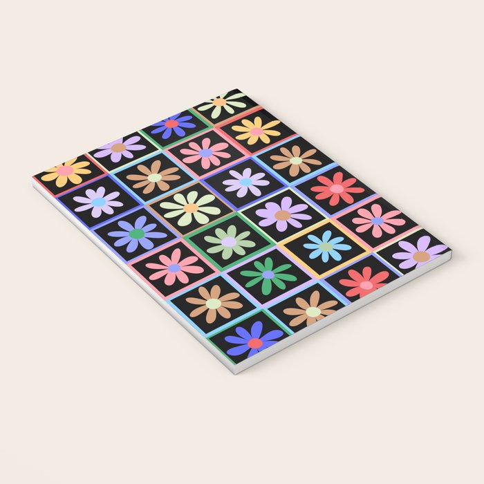 Checkered Flowers in Black  Notebook Gallery Image 3