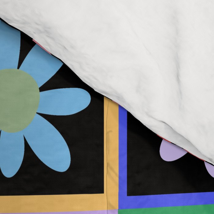 Checkered Flowers in Black  Comforter Gallery Image 4