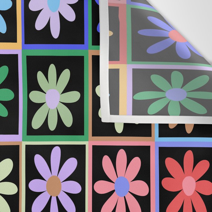 Checkered Flowers in Black  Wall Tapestry Gallery Image 3