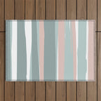 Festive, Abstract, Stripes Pattern, Pink, Green, White Outdoor Rug Gallery Image 1