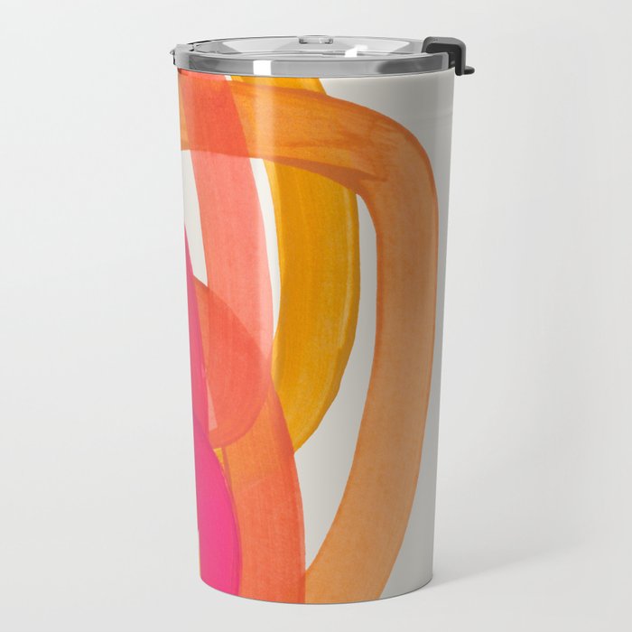 Funky Retro 70's Style Pattern Orange Pink Greindent Striped Circles Mid Century Colorful Pop Art Travel Mug Gallery Image 2
