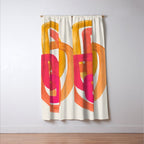 Funky Retro 70's Style Pattern Orange Pink Greindent Striped Circles Mid Century Colorful Pop Art Window Curtain Gallery Image 3