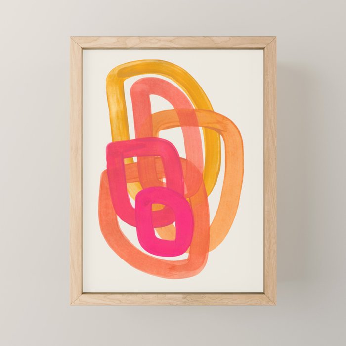 Funky Retro 70's Style Pattern Orange Pink Greindent Striped Circles Mid Century Colorful Pop Art Mini Art Print Gallery Image 1