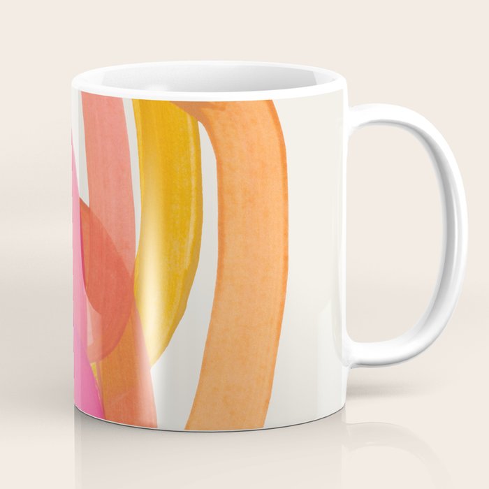 Funky Retro 70's Style Pattern Orange Pink Greindent Striped Circles Mid Century Colorful Pop Art Coffee Mug Gallery Image 1