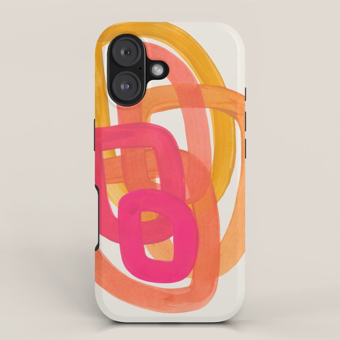 Funky Retro 70's Style Pattern Orange Pink Greindent Striped Circles Mid Century Colorful Pop Art iPhone Case Gallery Image 1