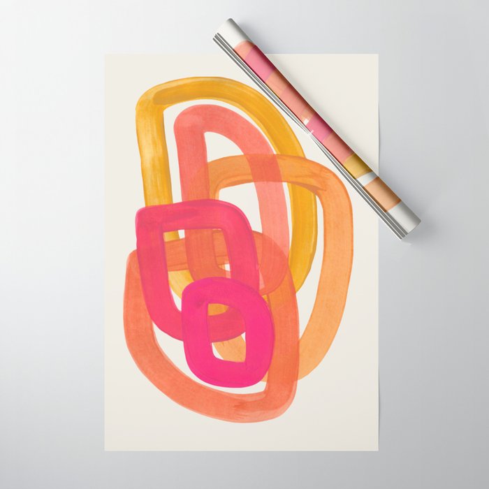 Funky Retro 70's Style Pattern Orange Pink Greindent Striped Circles Mid Century Colorful Pop Art Wrapping Paper Gallery Image 1