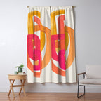 Funky Retro 70's Style Pattern Orange Pink Greindent Striped Circles Mid Century Colorful Pop Art Window Curtain Gallery Image 5