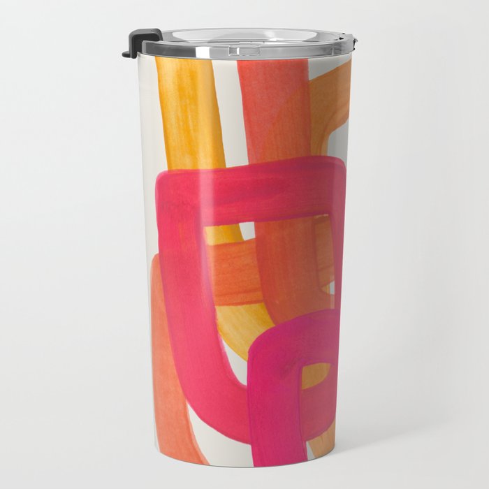 Funky Retro 70's Style Pattern Orange Pink Greindent Striped Circles Mid Century Colorful Pop Art Travel Mug Gallery Image 3