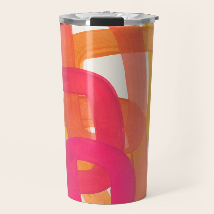 Funky Retro 70's Style Pattern Orange Pink Greindent Striped Circles Mid Century Colorful Pop Art Travel Mug Gallery Image 1