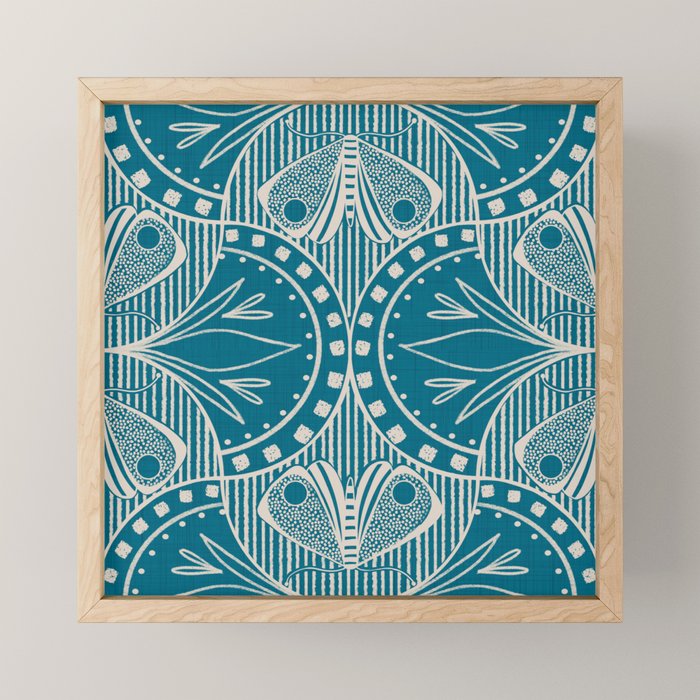 Art Nouveau Butterfly Floral -Teal Blue Mini Art Print Gallery Image 1