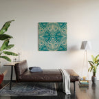 Art Nouveau Butterfly Floral -Teal Blue Wood Wall Art Gallery Image 2