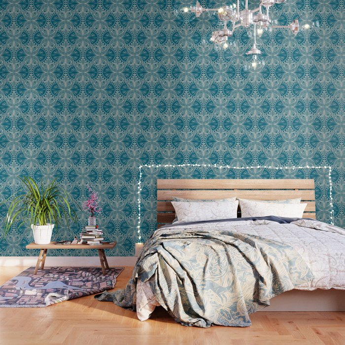 Art Nouveau Butterfly Floral -Teal Blue Wallpaper Gallery Image 3