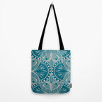 Art Nouveau Butterfly Floral -Teal Blue Tote Bag Gallery Image 2