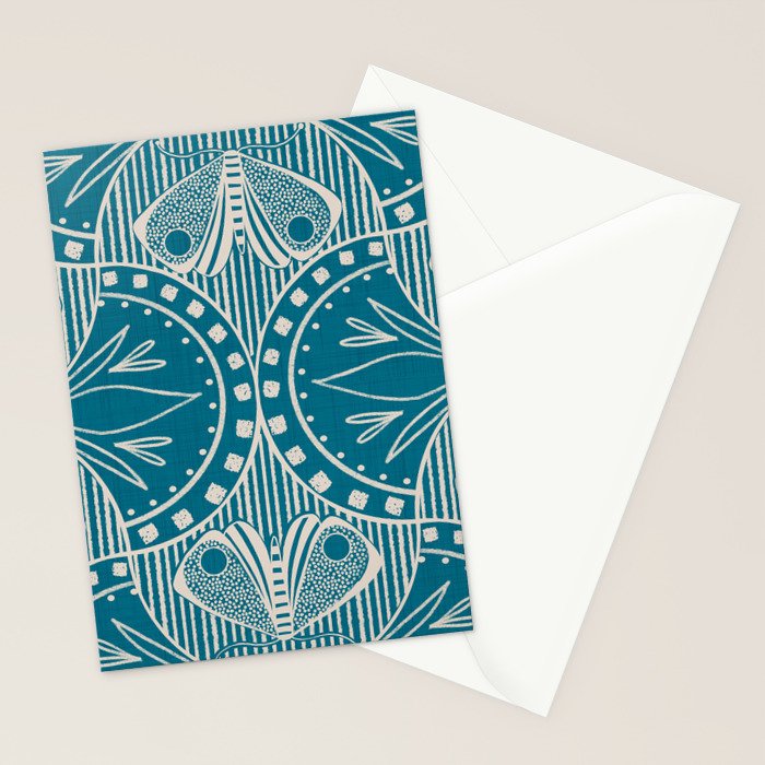 Art Nouveau Butterfly Floral -Teal Blue Stationery Card Gallery Image 2