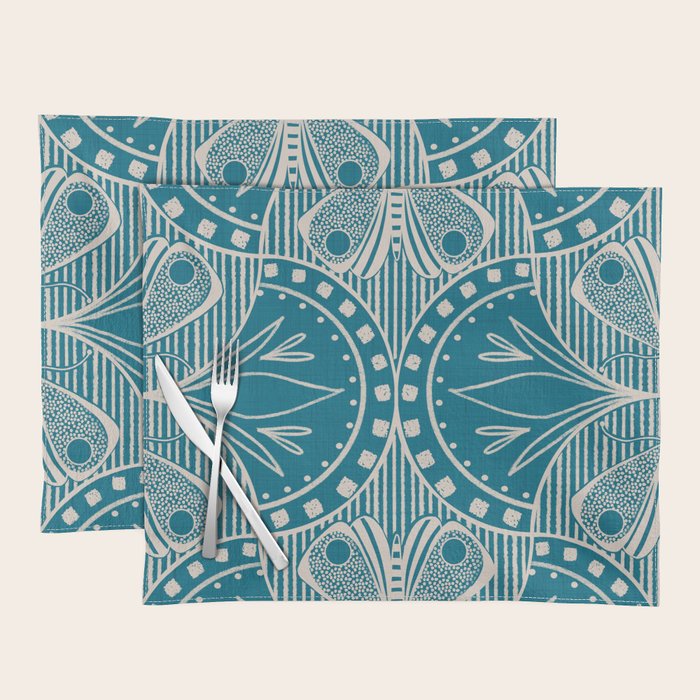 Art Nouveau Butterfly Floral -Teal Blue Placemat Gallery Image 1