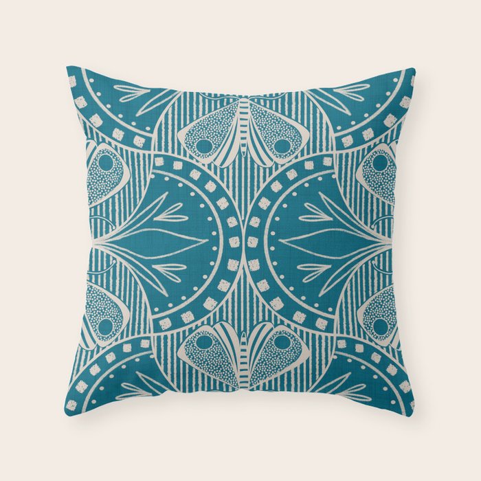Art Nouveau Butterfly Floral -Teal Blue Throw Pillow Gallery Image 6
