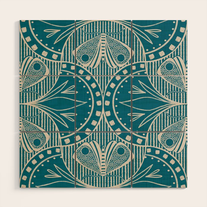 Art Nouveau Butterfly Floral -Teal Blue Wood Wall Art Gallery Image 1
