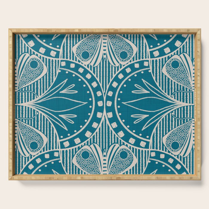 Art Nouveau Butterfly Floral -Teal Blue Serving Tray Gallery Image 1