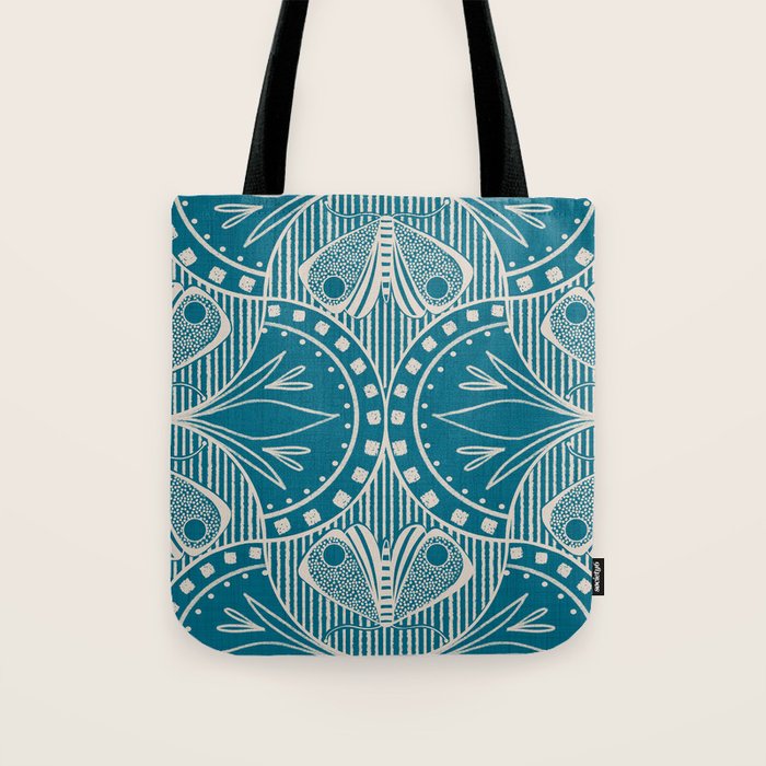 Art Nouveau Butterfly Floral -Teal Blue Tote Bag Gallery Image 1