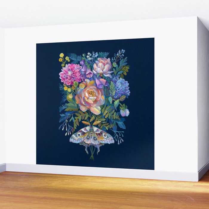 Moth Flower Bouquet Wall Mural Gallery Image 2