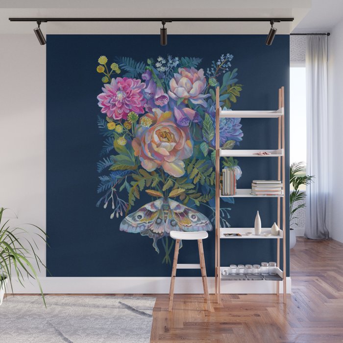 Moth Flower Bouquet Wall Mural Gallery Image 1