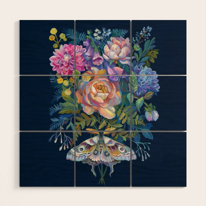 Moth Flower Bouquet Wood Wall Art Gallery Image 1