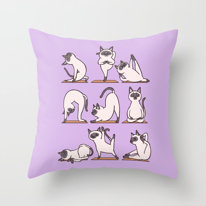 Siamese Cat Yoga Throw Pillow Gallery Image 1