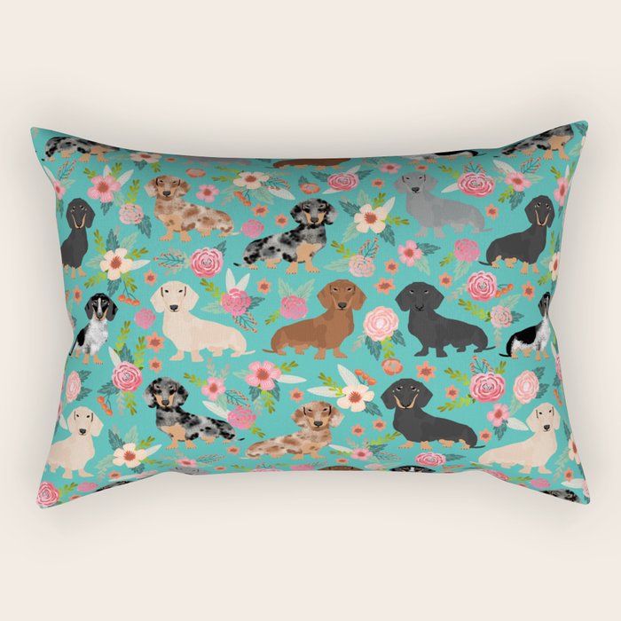 Dachshund florals flower pet portrait dog art dachsie doxie pet art dog breeds Rectangular Pillow Gallery Image 1