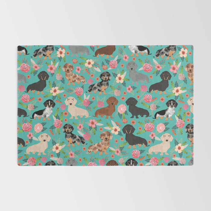 Dachshund florals flower pet portrait dog art dachsie doxie pet art dog breeds Rug Gallery Image 2
