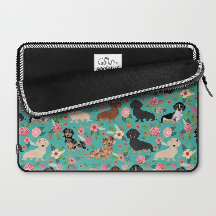 Dachshund florals flower pet portrait dog art dachsie doxie pet art dog breeds Laptop Sleeve Gallery Image 2
