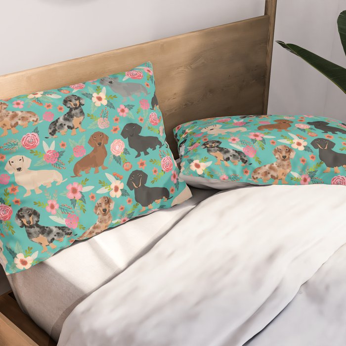 Dachshund florals flower pet portrait dog art dachsie doxie pet art dog breeds Pillow Sham Gallery Image 2