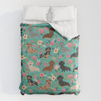 Dachshund florals flower pet portrait dog art dachsie doxie pet art dog breeds Duvet Cover Gallery Image 6