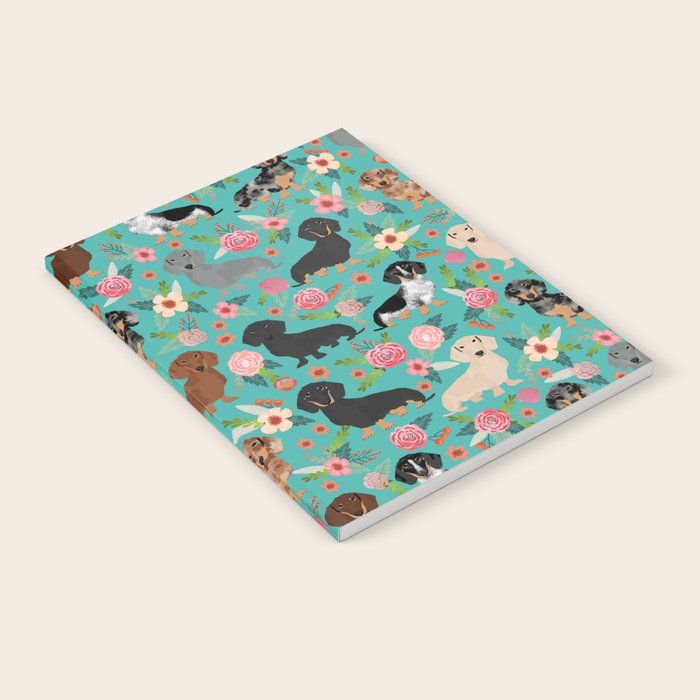 Dachshund florals flower pet portrait dog art dachsie doxie pet art dog breeds Notebook Gallery Image 1