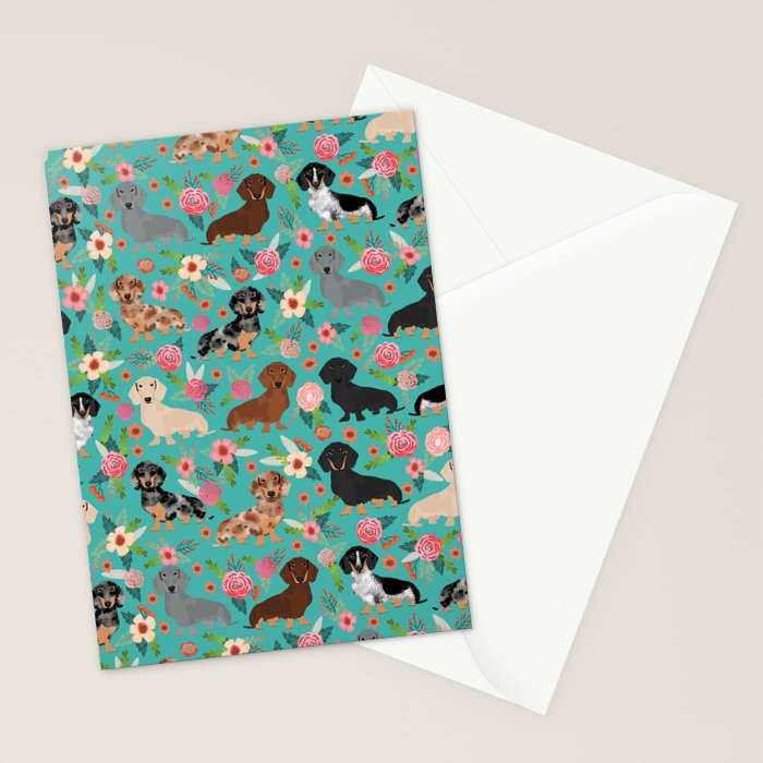 Dachshund florals flower pet portrait dog art dachsie doxie pet art dog breeds Stationery Card Gallery Image 2