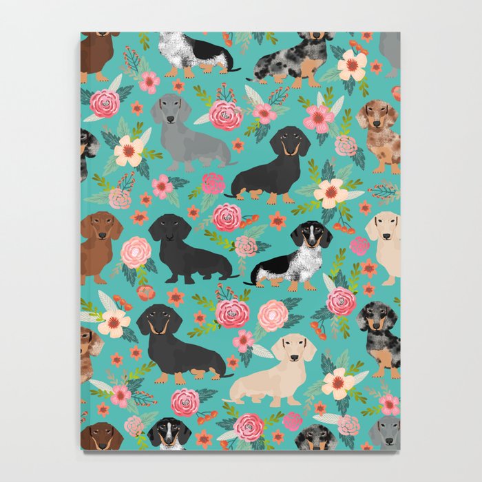 Dachshund florals flower pet portrait dog art dachsie doxie pet art dog breeds Notebook Gallery Image 4