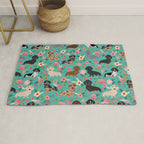 Dachshund florals flower pet portrait dog art dachsie doxie pet art dog breeds Rug Gallery Image 1